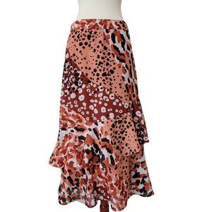 Moon Orchid Leopard Print Ruffle Midi Skirt